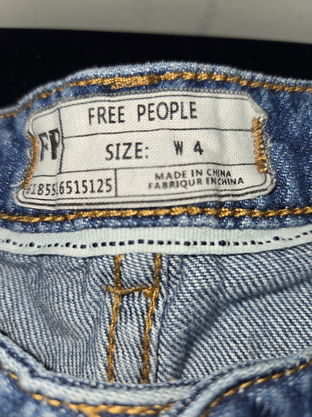 Free People Light Blue Denim Jeans with Gold Stitching
